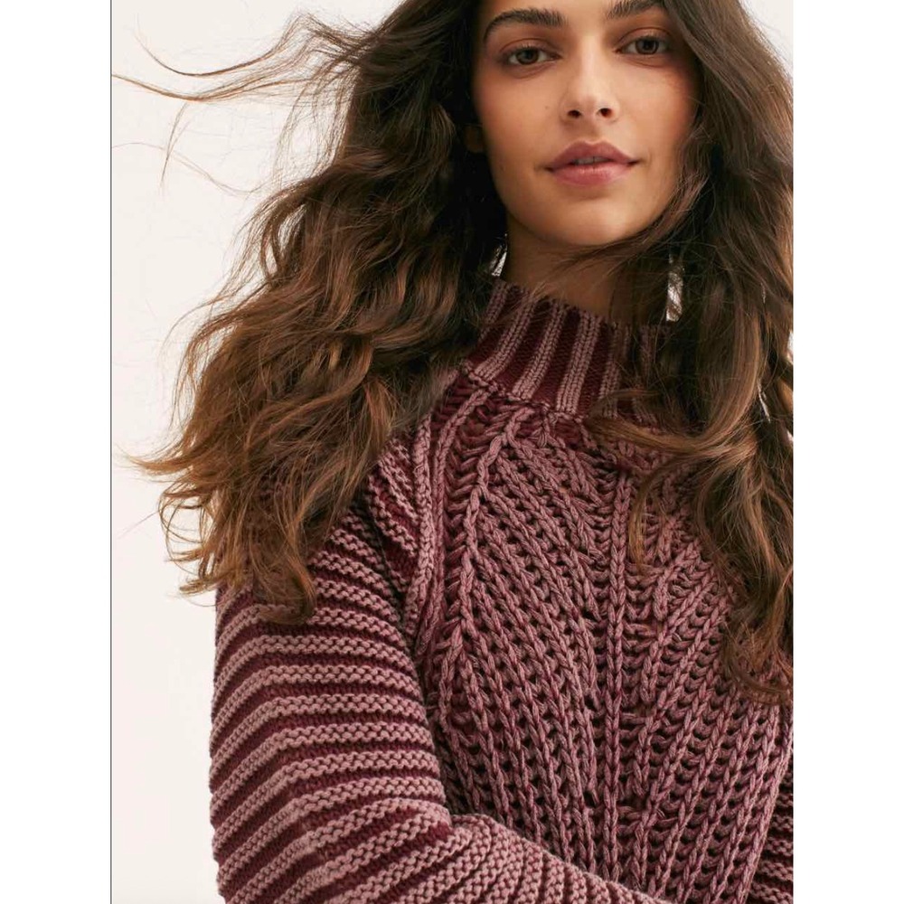 Free People Sweetheart Mock Neck Cable Knit Sweater Garnet Burgundy XS
